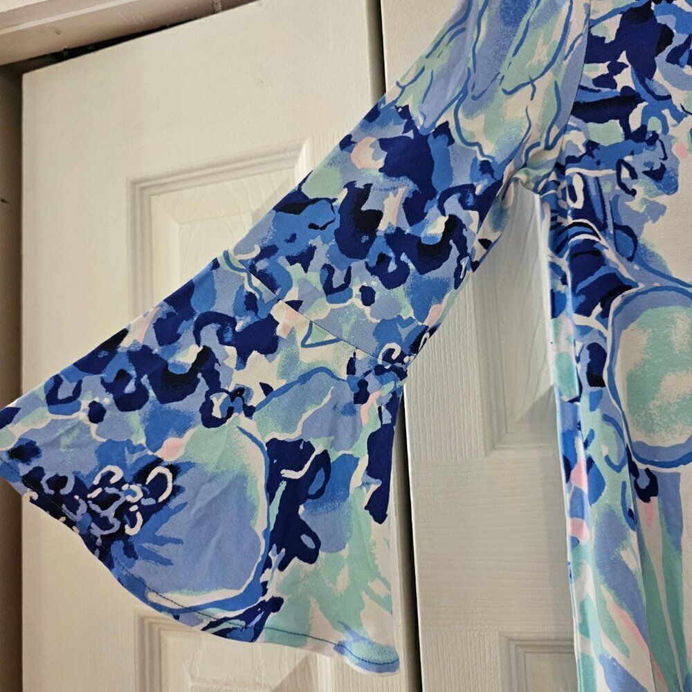 Lilly Pulitzer Women Blue Floral Bell Sleeves Catch And Keep Mini Dress Size XXS - Picture 10 of 11